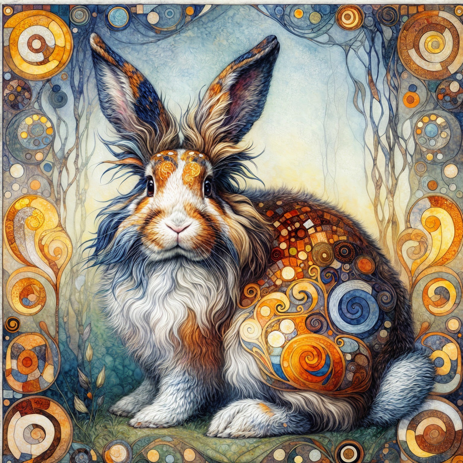 Whimsical Rabbit with Multicolored Fluffy Coat