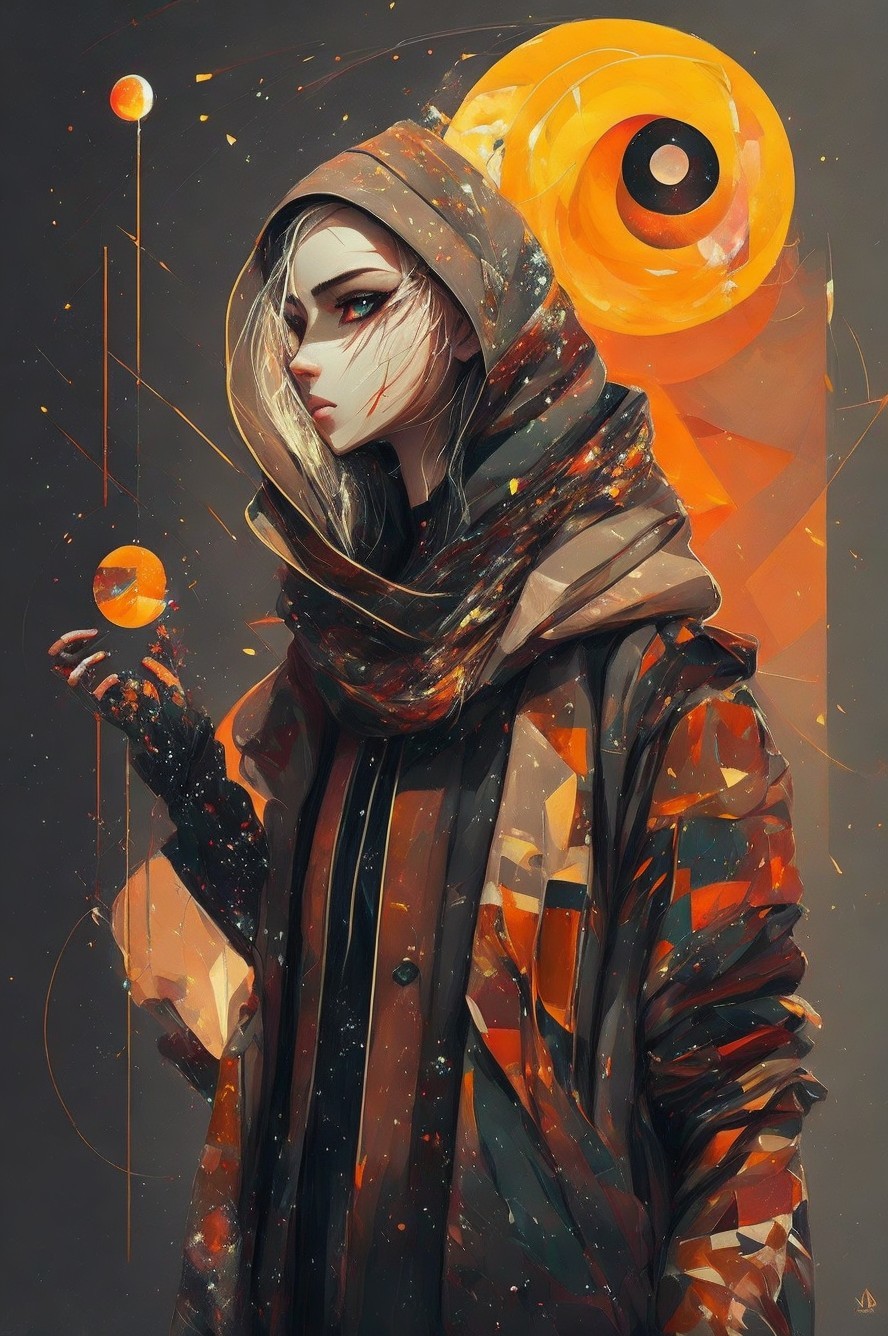 Futuristic female warrior in cosmic street style fashion