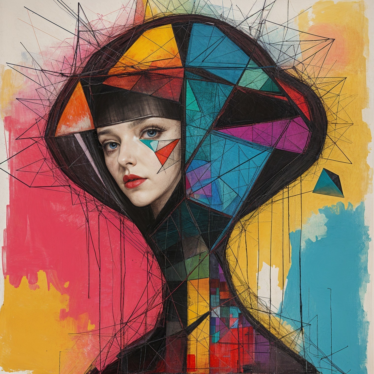 Portrait of a Woman with Geometric Shapes and Colors