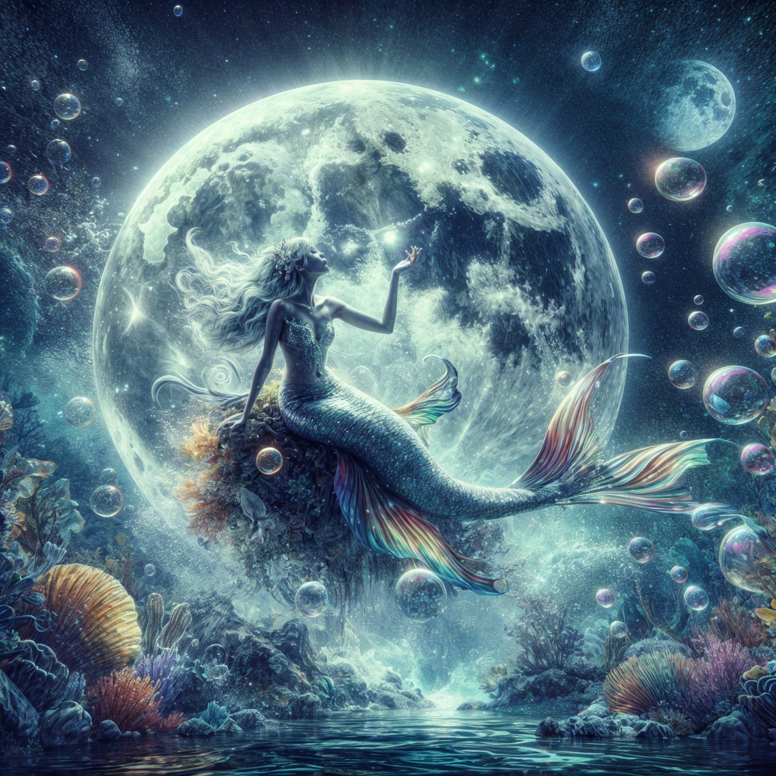 Underwater Scene of a Mermaid with Glowing Orb