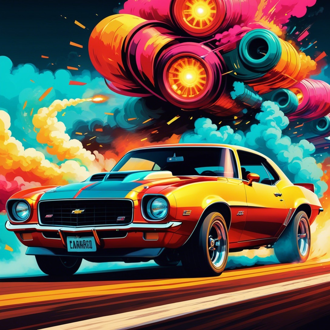 Vibrant Retro Scene with Classic Chevrolet Camaro