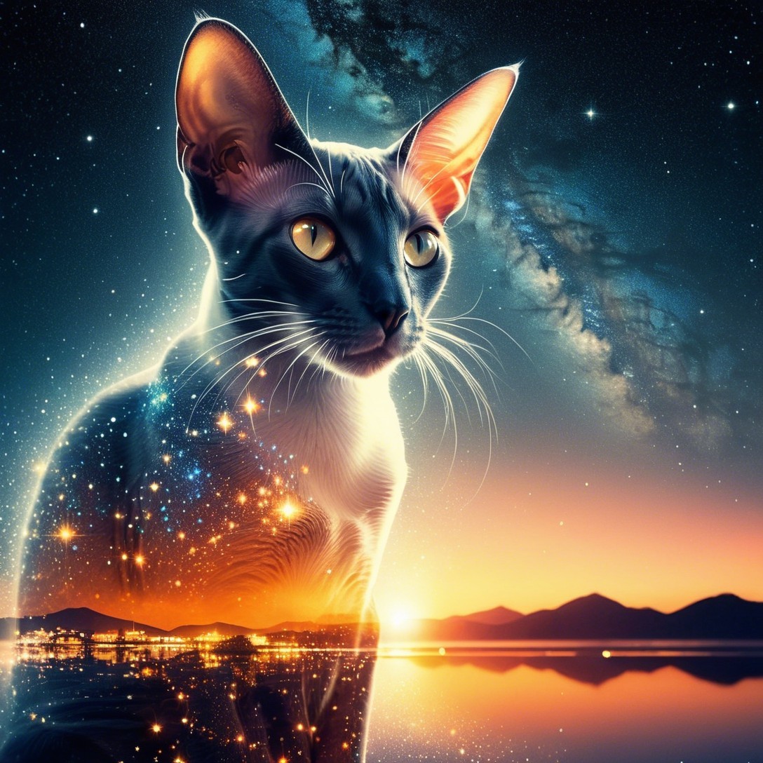 Majestic Cat Silhouette Against Cosmic Landscape