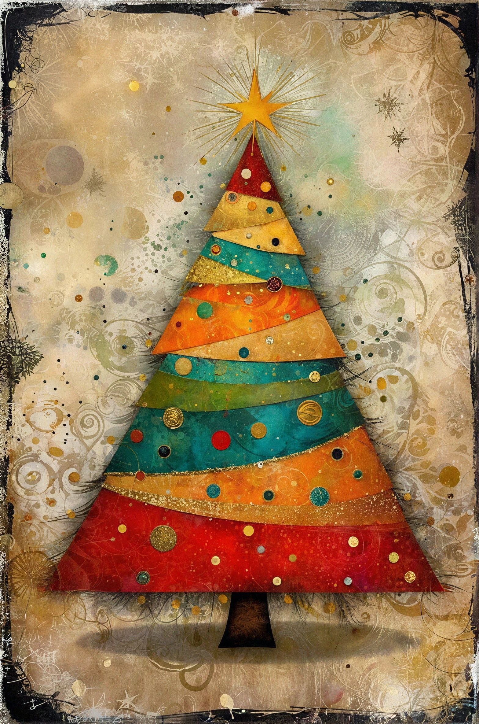 Art Deco Christmas Tree with Colorful Ornaments