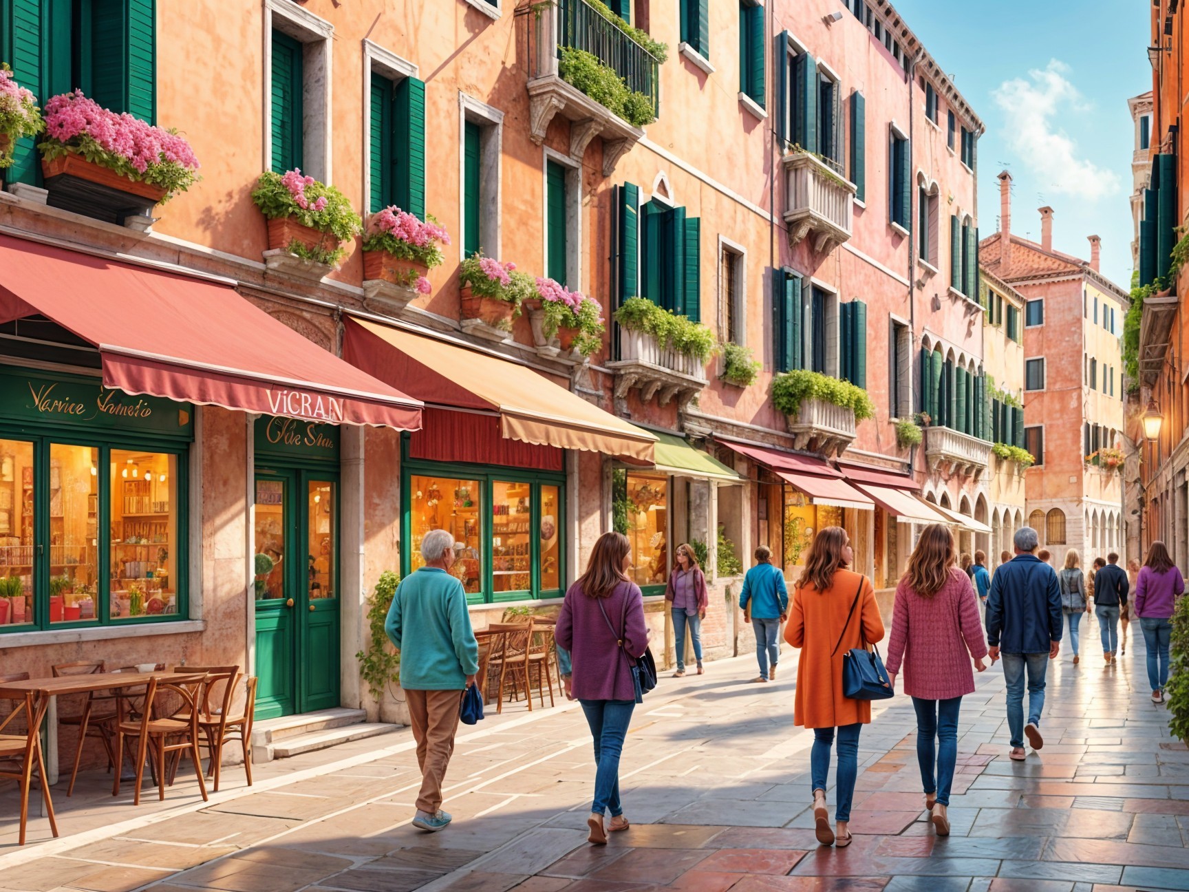 Charming Venetian Street with Pastel Buildings and Flowers