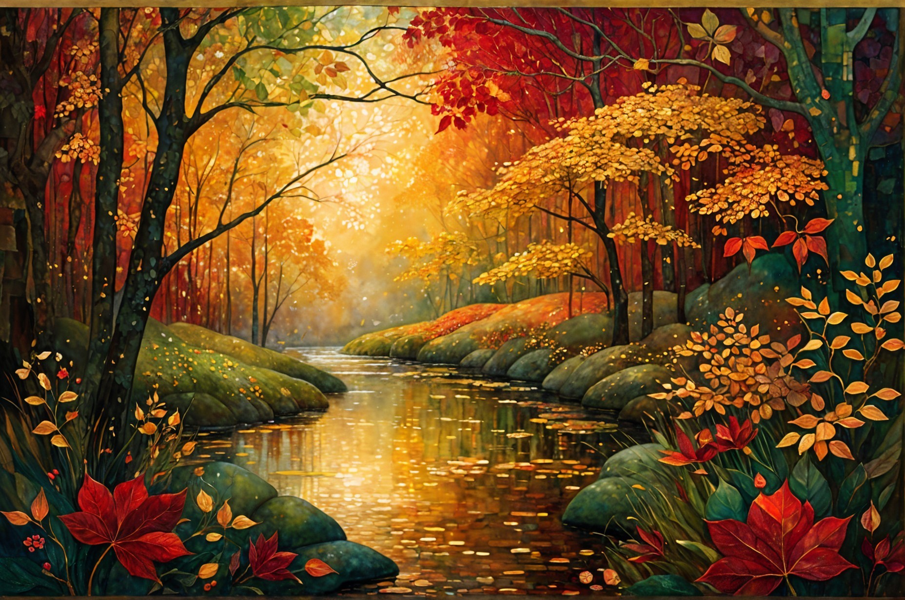 Autumn Landscape with Vibrant Leaves and River