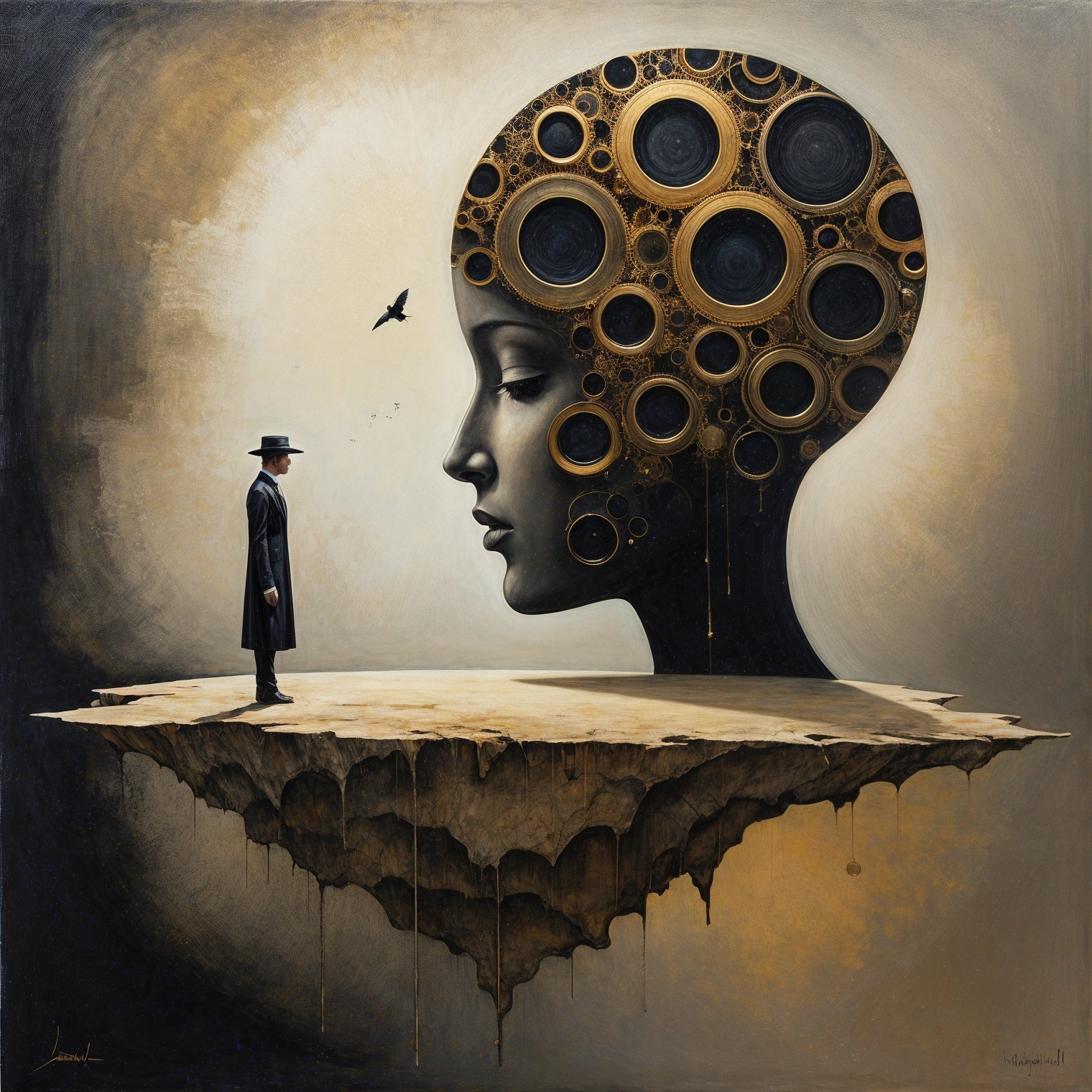 Surreal Artwork of a Gears-Infused Head and Figure