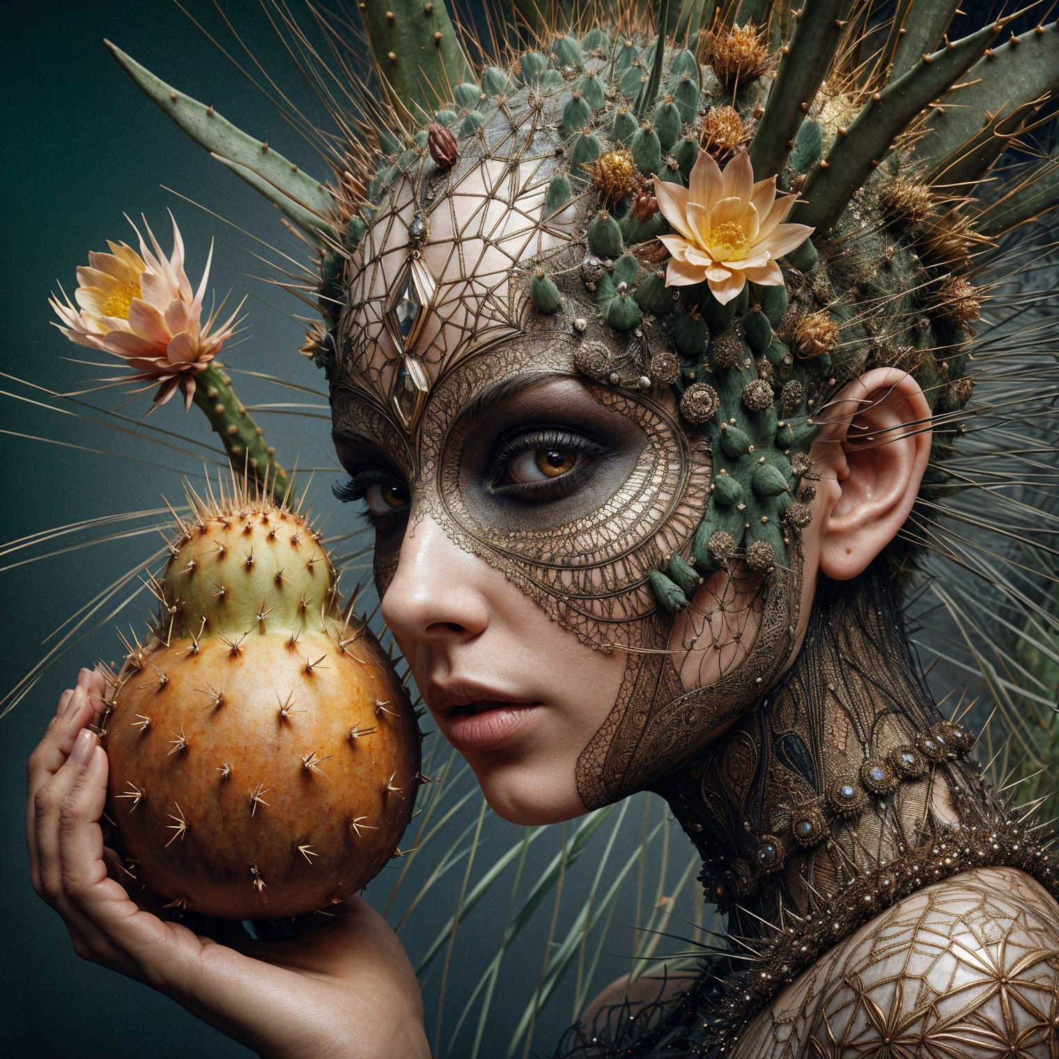 Intricate Body Art Blending Human and Nature Elements