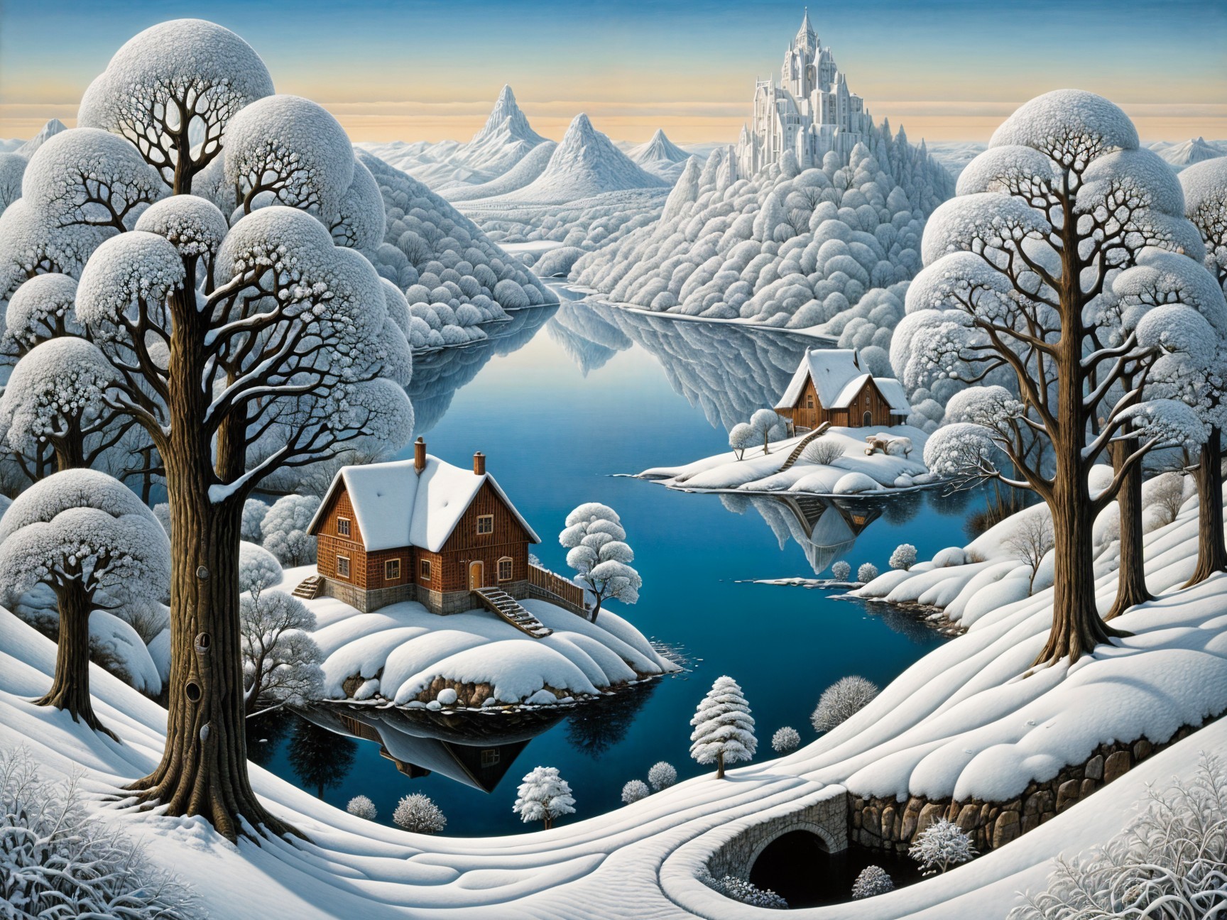 Serene Winter Landscape with Snow-Covered Hills