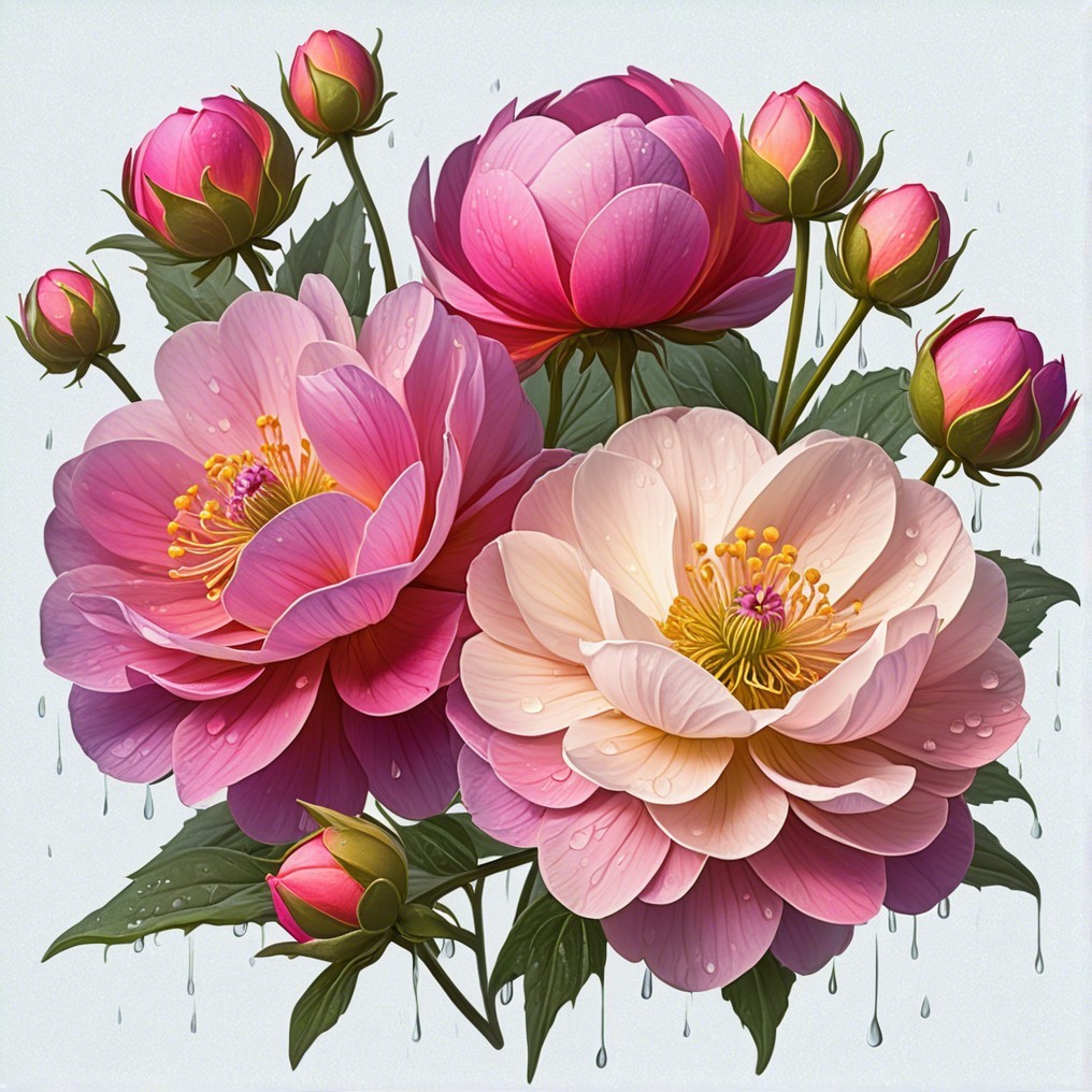 Vibrant bouquet of pink and cream peonies with buds