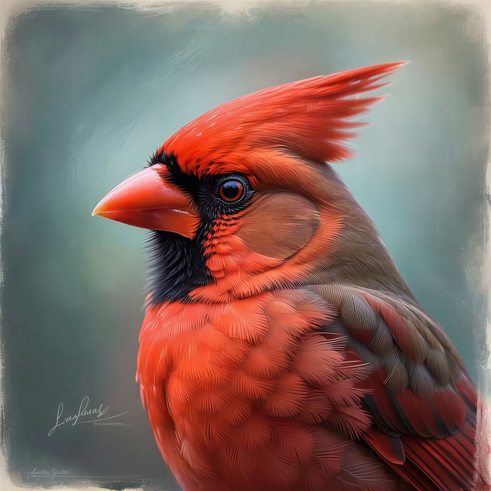 Close-up of a vibrant red cardinal with detailed feathers