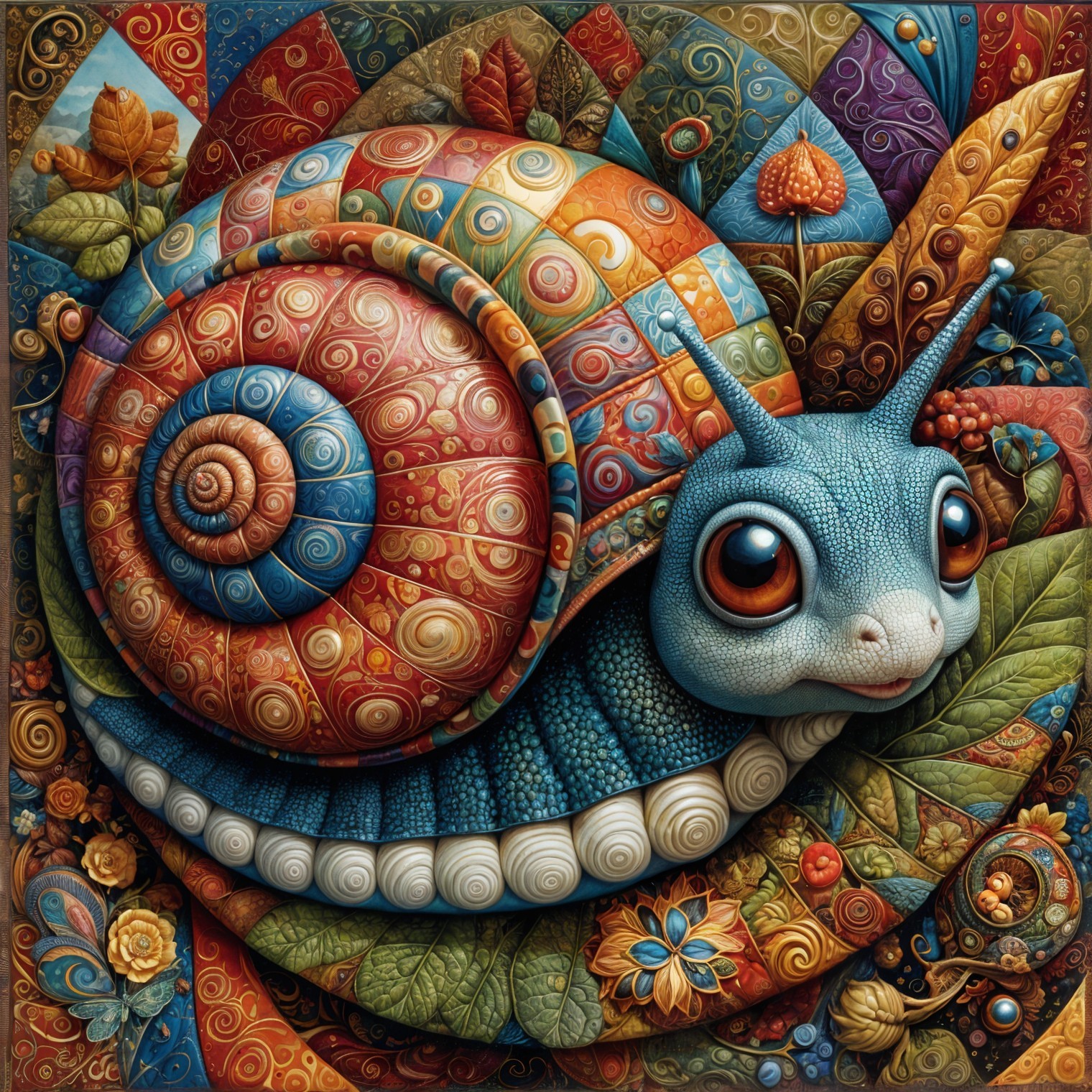 Vibrant Snail with Spiraled Shell and Colorful Surroundings