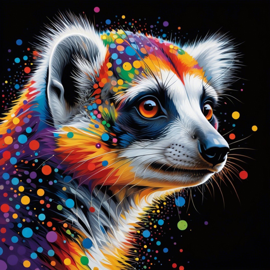 Colorful Meerkat with Swirling Patterns on Black Background