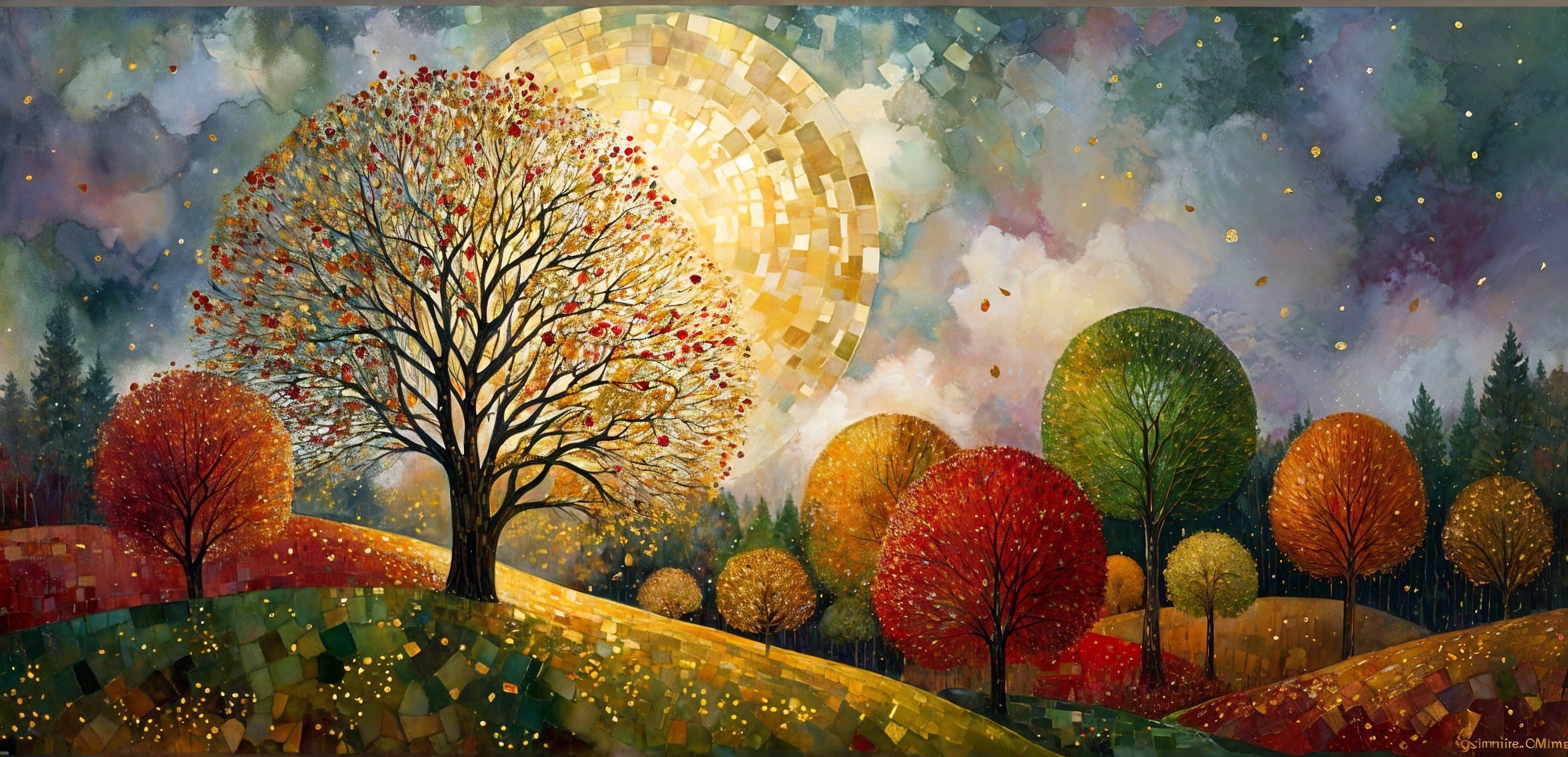 Vibrant Autumn Landscape with Colorful Foliage and Tree