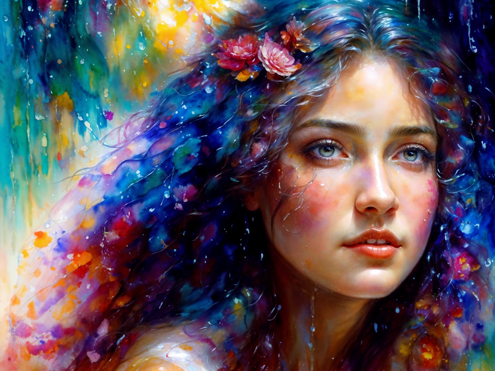 Ethereal Portrait of Young Woman in Colorful Garden