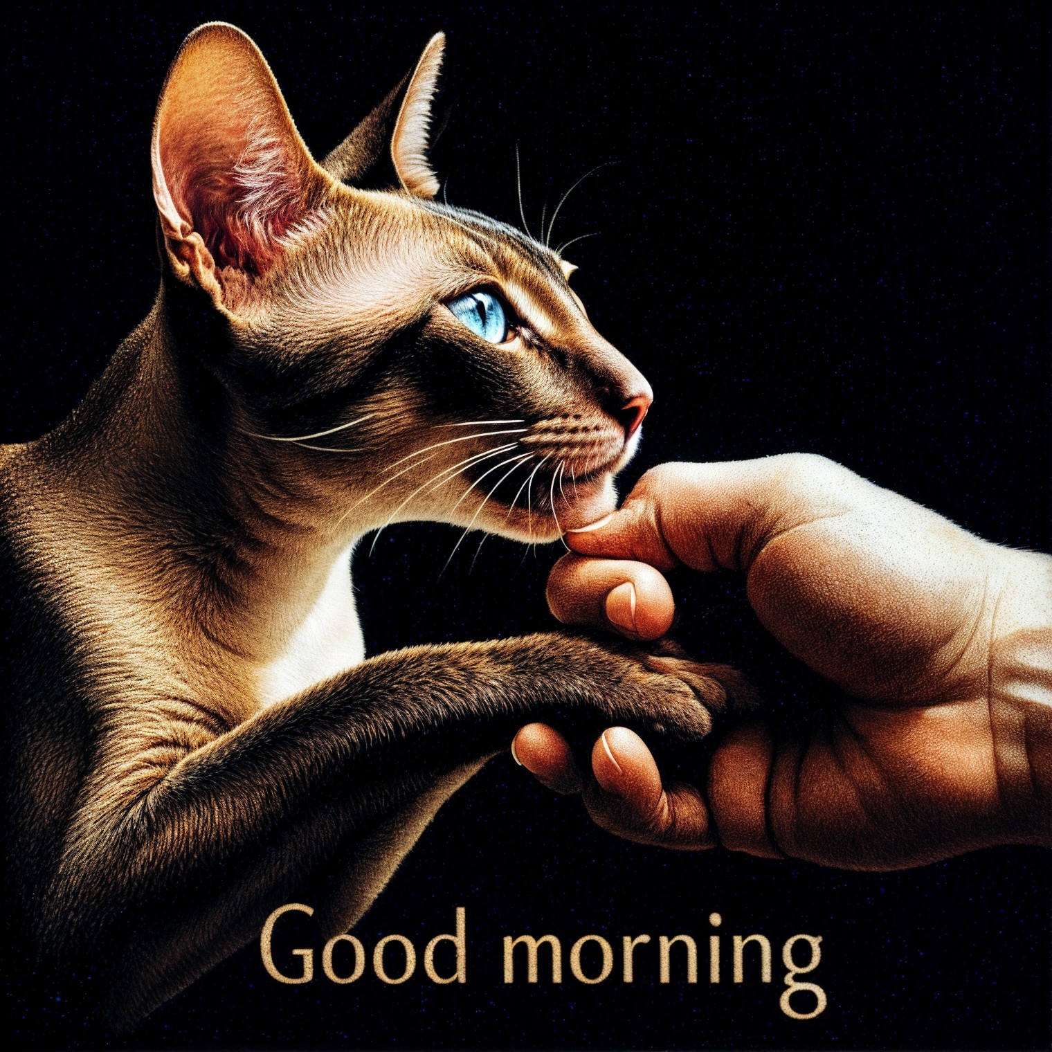 Siamese Cat and Human Hand in Intimate Interaction