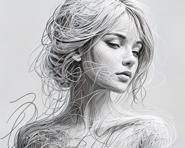 Stylized portrait of a woman with flowing hair and depth