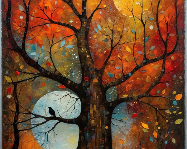 Whimsical Oil Painting of Glowing Ancient Tree