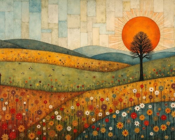 Vibrant Landscape with Rolling Hills and Sunrise
