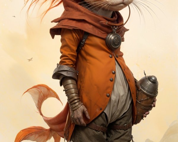 Whimsical Feline Creature in Stylish Adventure Outfit