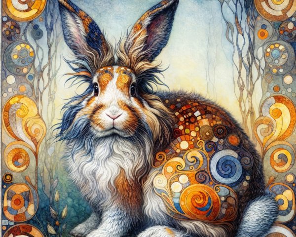 Whimsical Rabbit with Multicolored Fluffy Coat