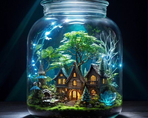 Miniature Glass Jar Scene with Cottage and Nature