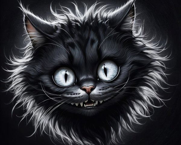 Detailed Digital Painting of a Black Cat on Black Background