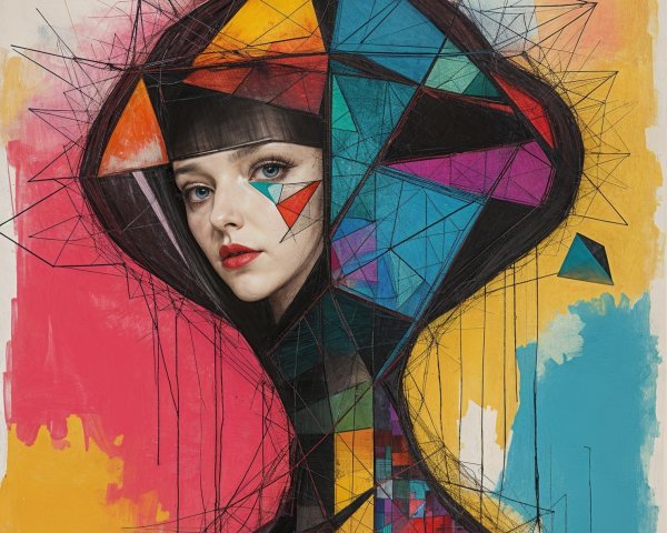 Portrait of a Woman with Geometric Shapes and Colors