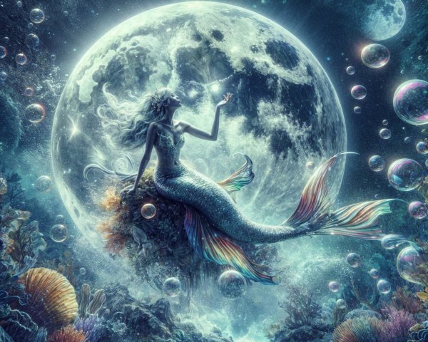 Underwater Scene of a Mermaid with Glowing Orb