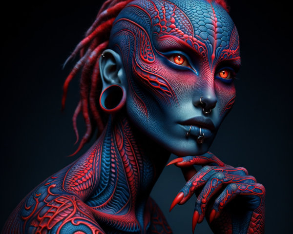 Intricate Body Art with Bright Colors and Unique Features
