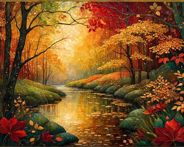 Autumn Landscape with Vibrant Leaves and River