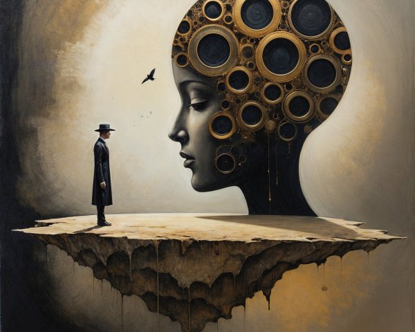 Surreal Artwork of a Gears-Infused Head and Figure