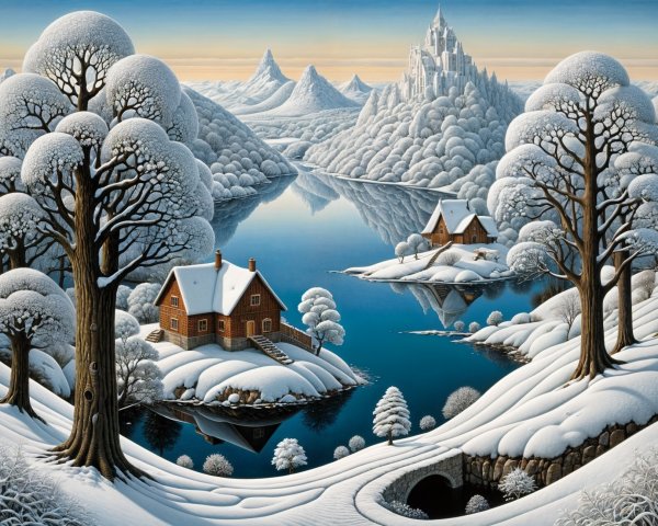 Serene Winter Landscape with Snow-Covered Hills