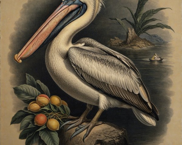 Detailed Pelican on Rock with Tropical Background