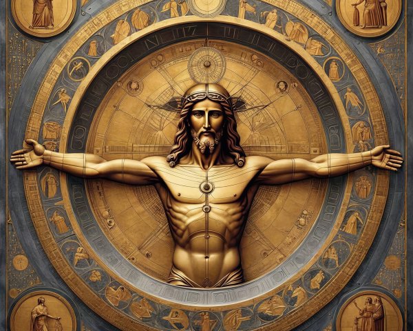 Golden Sculpture of Jesus in Intricate Circular Design