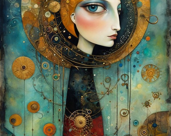 Stylized Figure with Intricate Patterns and Colors