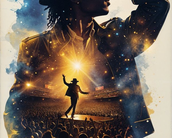 Silhouette of a Performer Against a Colorful Crowd