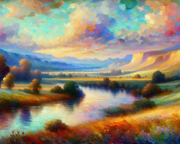 Vibrant landscape with serene river and colorful trees