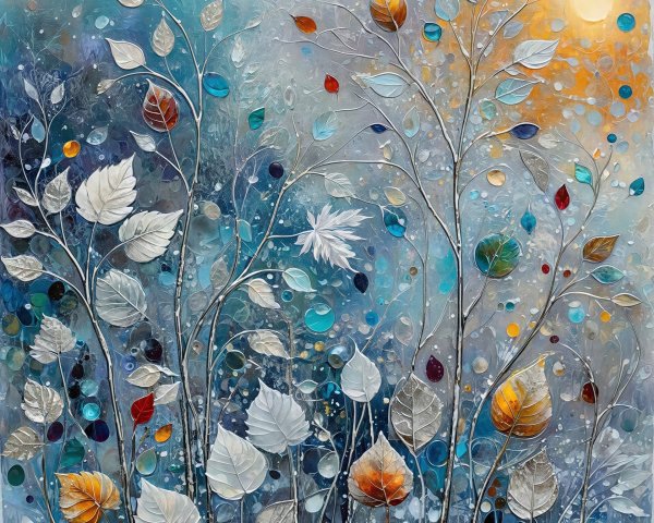 Impasto Oil Painting of Colorful Trees and Abstract Background