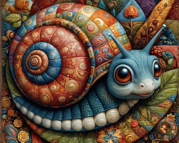Vibrant Snail with Spiraled Shell and Colorful Surroundings