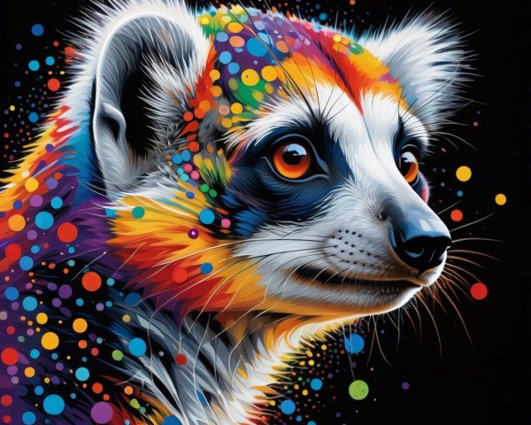 Colorful Meerkat with Swirling Patterns on Black Background