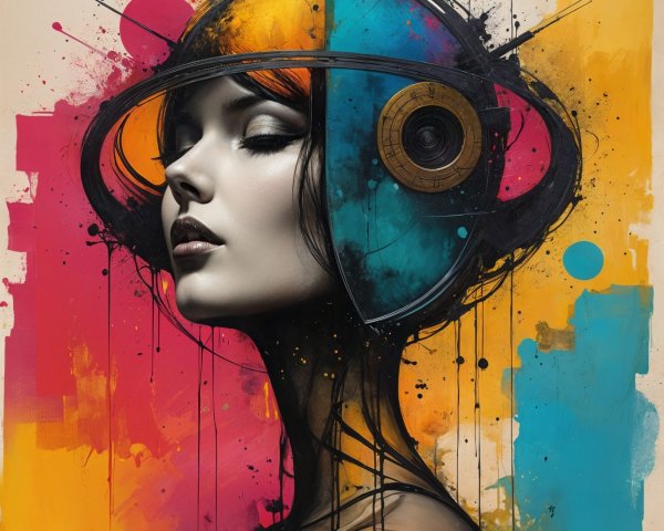 Futuristic Portrait of a Woman with Abstract Elements