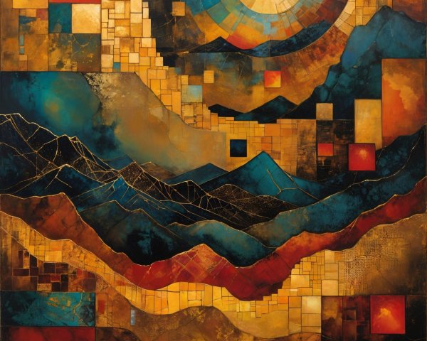 Abstract Mountain Landscape with Bold Geometric Shapes