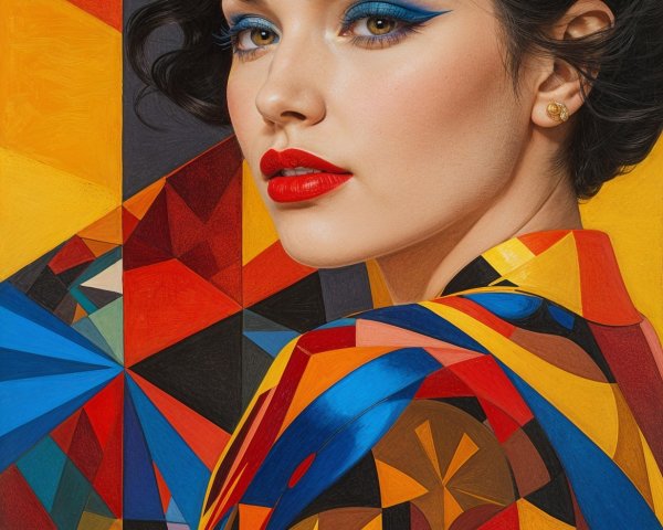 Portrait of a Woman with Bold Makeup and Colorful Outfit