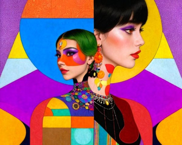 Stylized Female Figures with Vibrant Makeup and Accessories