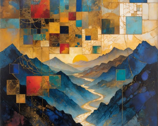 Abstract Landscape with Geometric Shapes and Colors