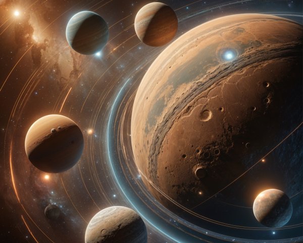 Vibrant Cosmic Scene with Orbiting Planets and Stars