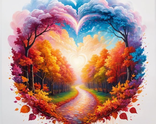 Heart-Shaped Landscape with Autumn Trees and Sky