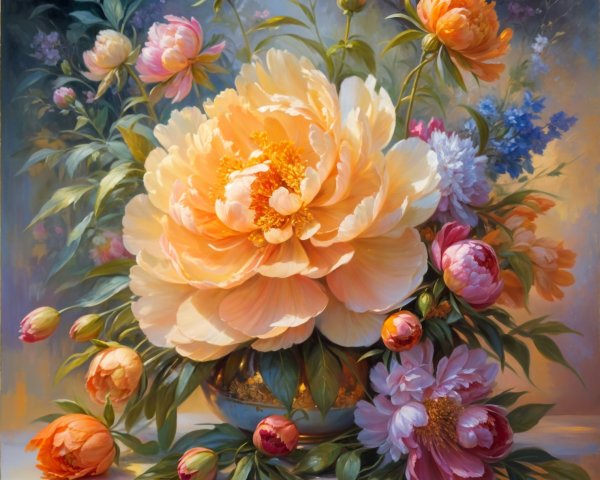 Vibrant Still Life of Pink and Peach Peonies