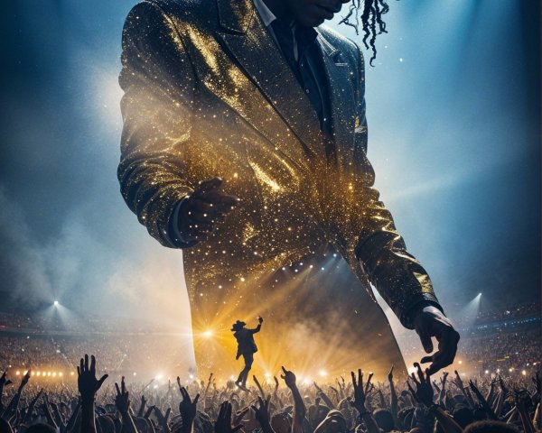 Dramatic Concert Scene with Shimmering Gold Figure