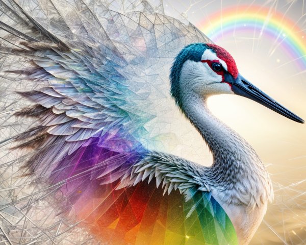 Majestic Crane with Vibrant Multicolored Feathers